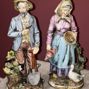 Vintage Figurines Farmers Homco Old Man and Old Woman - 13”